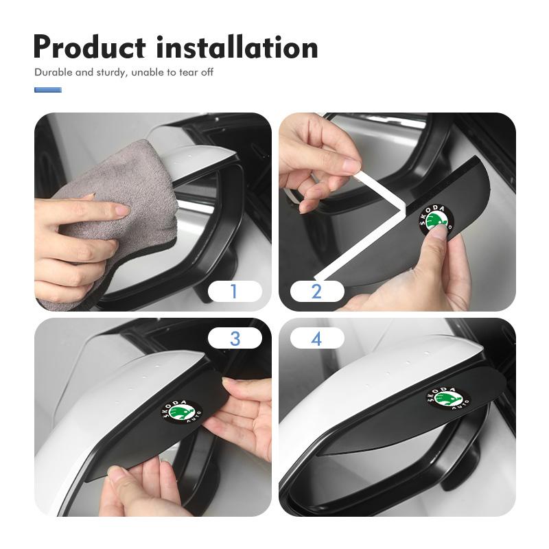 VIJT4 For Skoda PVC Car Rearview Mirror Eyebrow Rain Visor Sun Shade Rainproof Cover Kamiq Karoq Octavia 2 3 Rapid Scala Kami Fabia