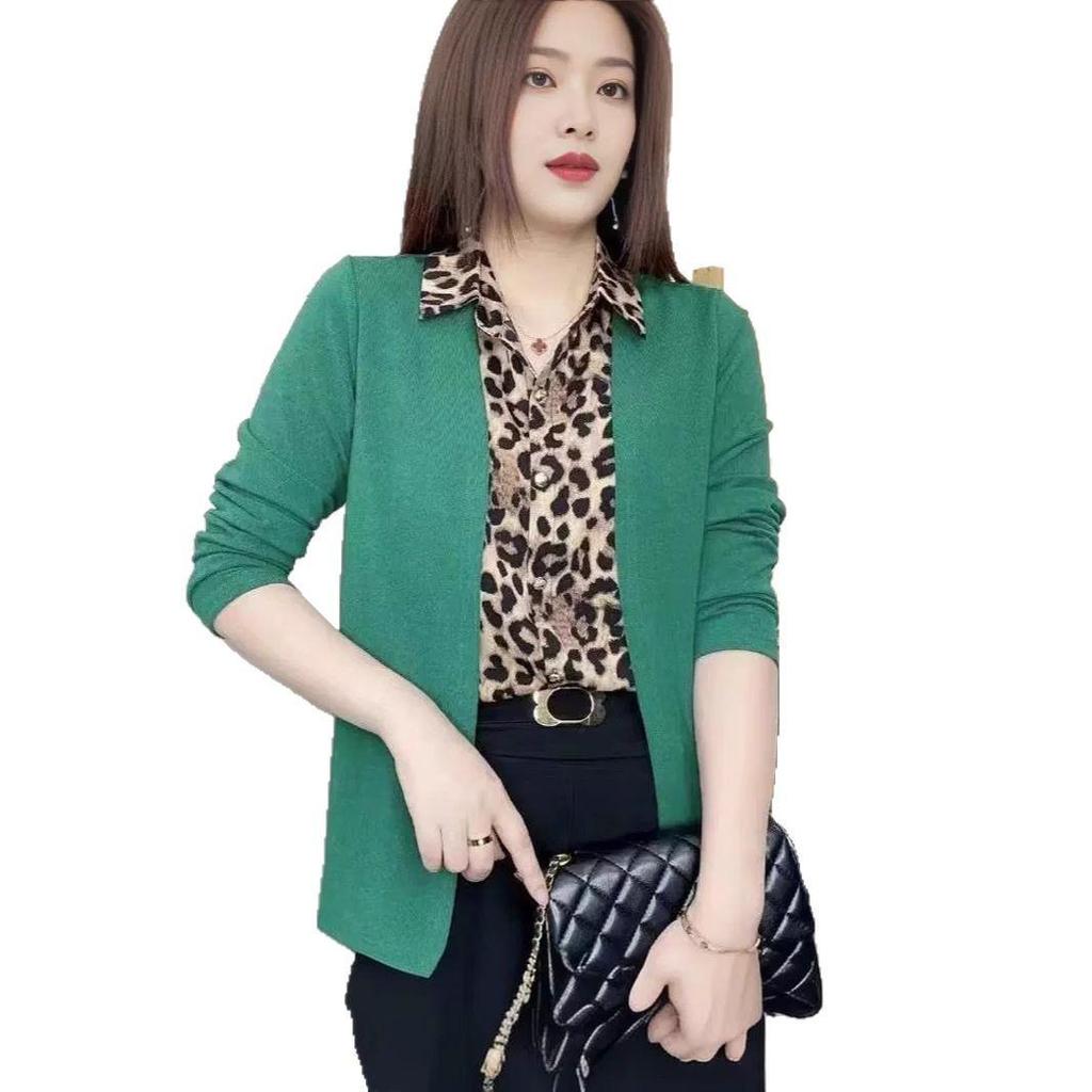 2024 Frühling Petite Leopardenmuster Zweiteiler Bluse für Damen