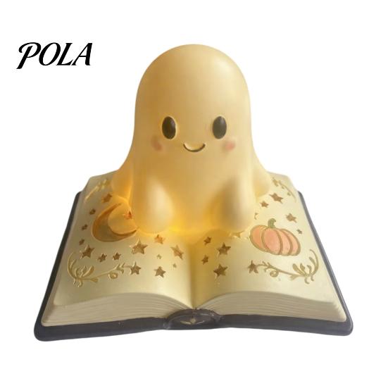 Safe Bedside Lamp for Kids Magic Book Ghost Night Light, Resin Tabletop Warm Glow with Moon Gift Lovers Star Relief, Cute Sleeping Light Bedroom,
