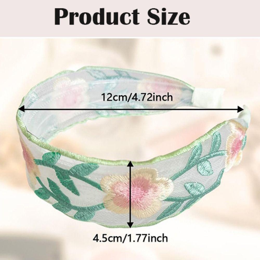 Wide Edge Embroidered Flower Headband Elegant Chiffon Hairband Women Fashion Hair Accessories
