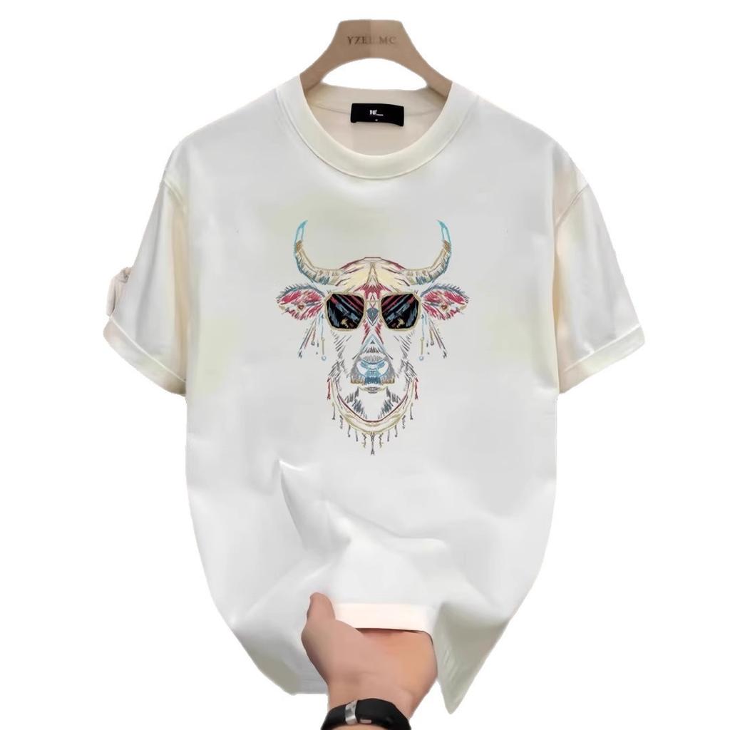 Amerikanische Trendmarke Kurzärmeliges Reines Baumwoll Herren-Print-T-Shirt Trendiges Vielseitiges Rundhals-T-Shirt für Herren und Damen Herren