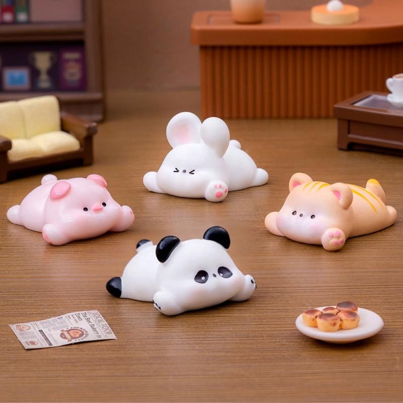 6pcs Cartoon Animal Desk Ornaments Resins Decorative Miniature Figurines Accessories for Kids Room and Living Room Table