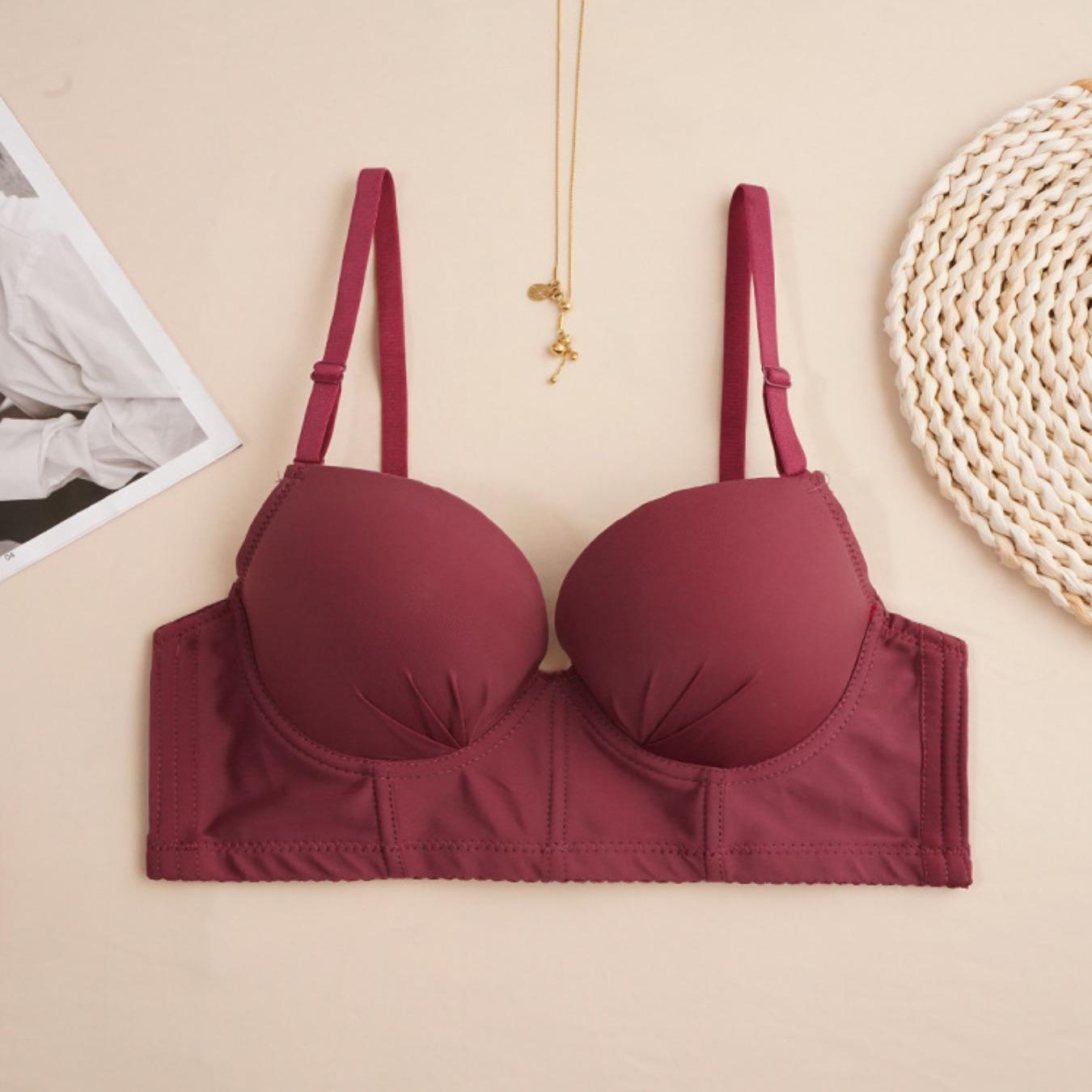 

Жіночий суцільний колір Converge Регульований бюстгальтер Breathe Push Up зі сталевим кільцем 85B винний