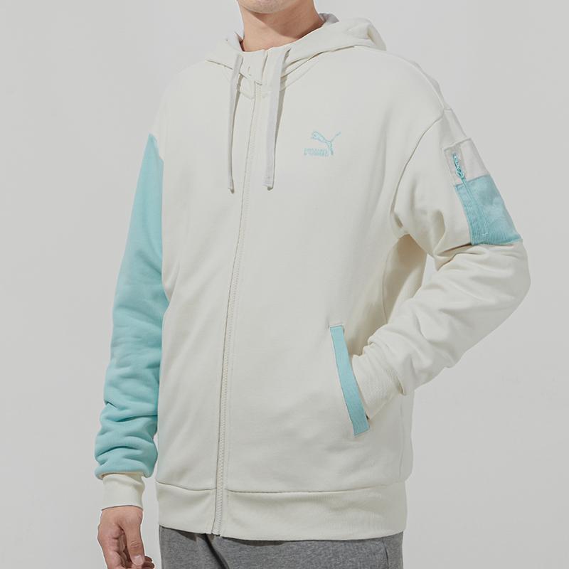 Puma Retro Colorblock Knit Hoodie Logo Sports Jacket Men Jackets White 534813-93