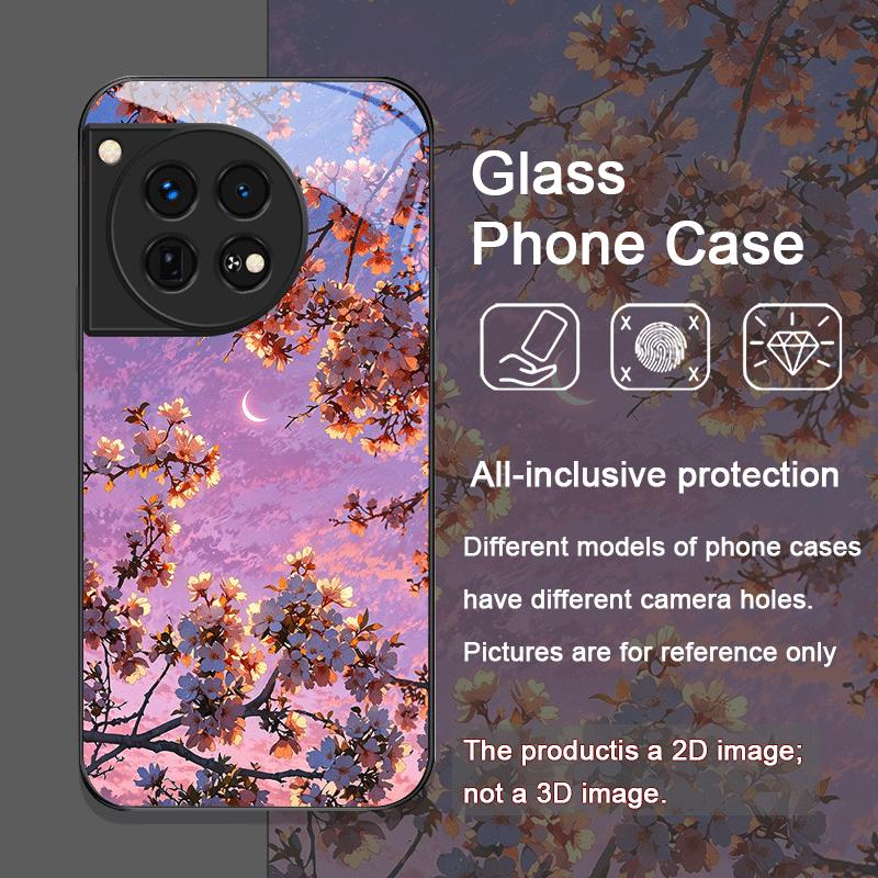 Moon Cherry Blossom Pattern Scenery Tempered Glass Phone Case for OnePlus 13 R 12 11 10 Pro ACE2 ACE3 Nord CE 4 3 2 Lite Covers