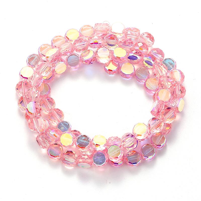 Flat Round Glass Beads Transparent Faceted Glass Spacers Colorful Coin Beads Crystal Loose Beads for Jewelry Making DIY Bracelet