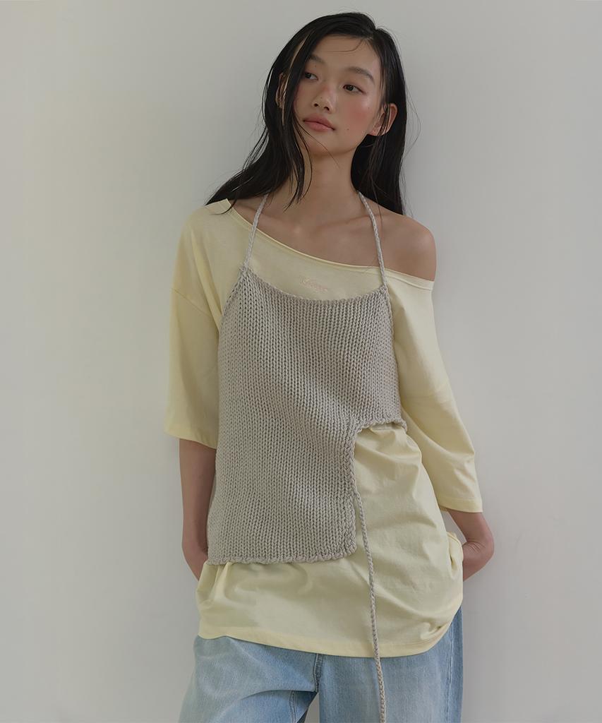 Lonkeu Tie-Up String Knit Top (Gray)