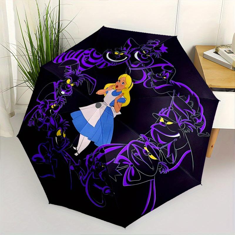 1pc Alice's Wonderland Automatic Folding Umbrella - 3 Folding Design, Vivid Cartoon Pattern, Suitable for Outdoor Activities, A Gift for Fan