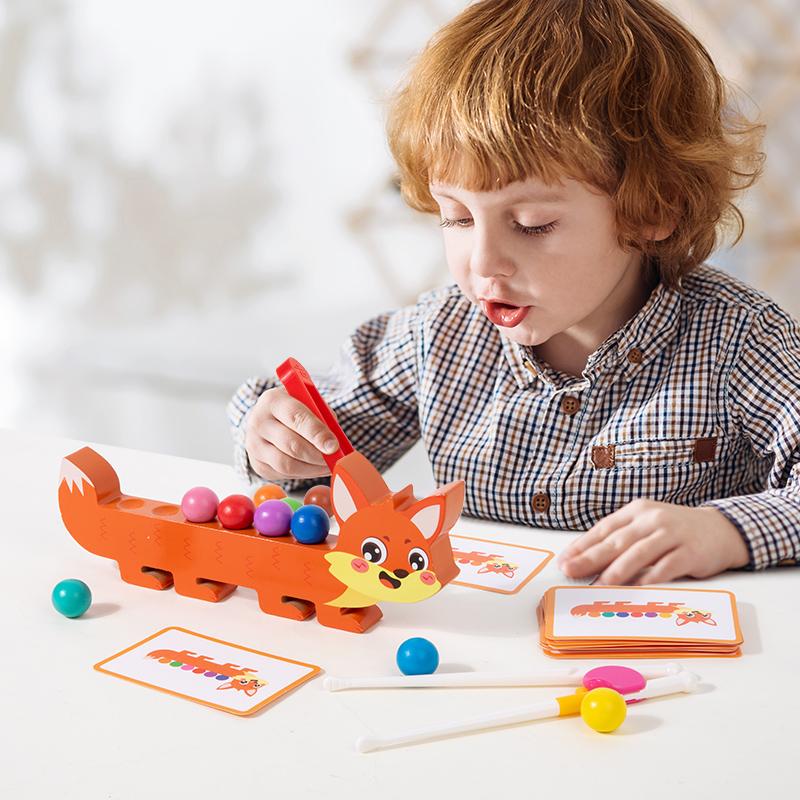 Children's Wooden Animal Clip Beads Expansion Game Montessori Puzzle Logical Thinking Color Cognition Fine Motor Skills Training