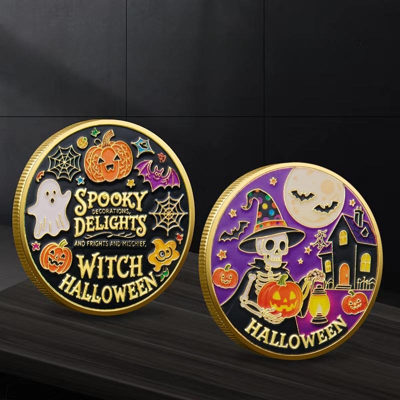 10 Pcs, Halloween Commemorative Gifts, Metal Collectible Coins, Baked Enamel Relief Commemorative Medals, Color Printed Metal Badges