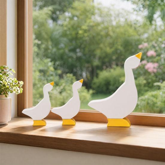 3Pcs Goose Wood Table Sign, Nordic Style Minimalist Solid Wood Decorative Ducks Set, Tabletop Centerpieces for Home Office Kids Room Shelf Decor