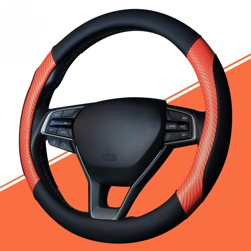 Universal Leather Car Steering Wheel Cover All Season Carbon Fiber Pattern Anti-Slip Protective Handle Gear Inner