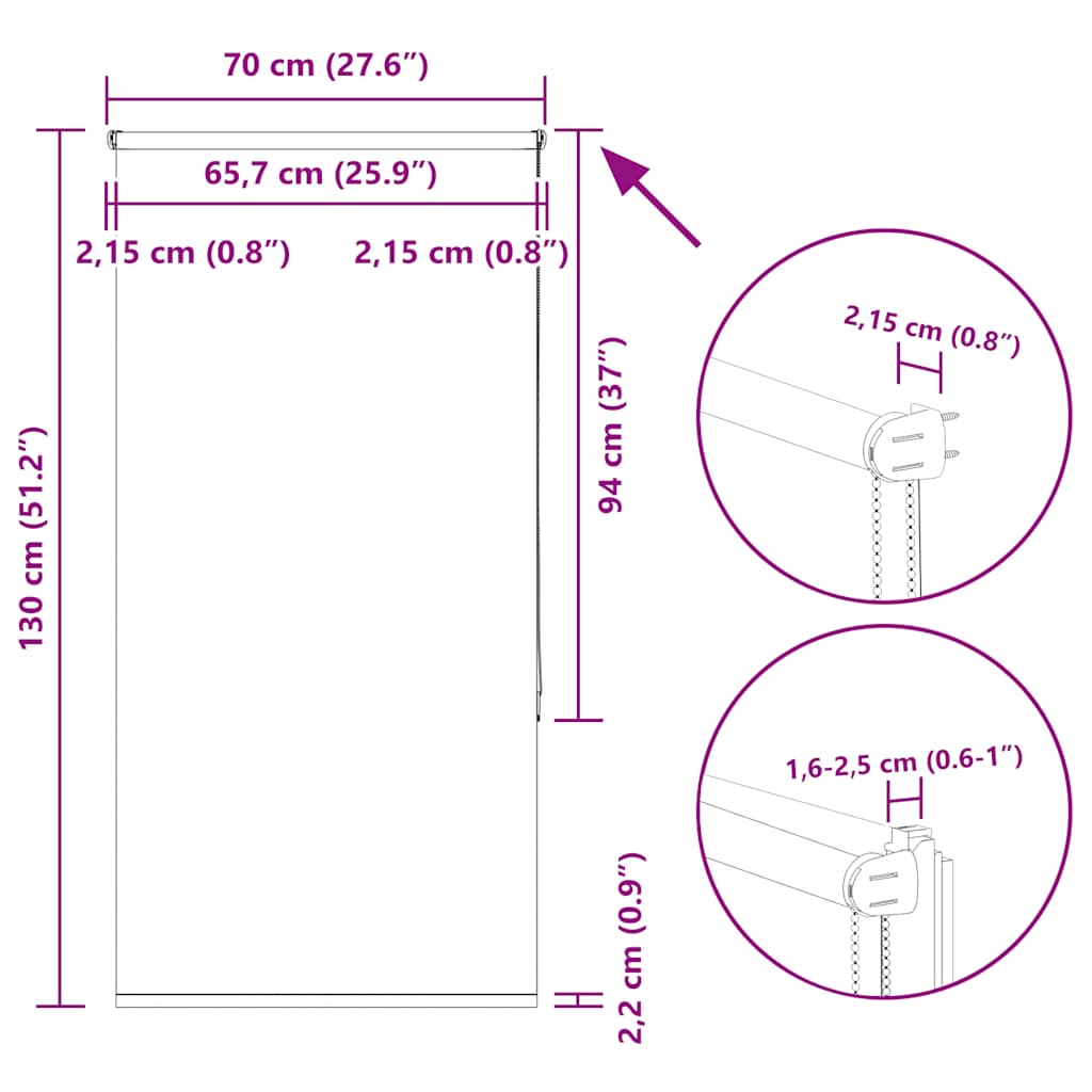 Zatemňovací roleta Šedá 70x130 cm Šířka látky 65,7 cm Polyester
