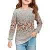 Girls' Long Sleeve Blouse - Round Neck Soft Waist Tunic