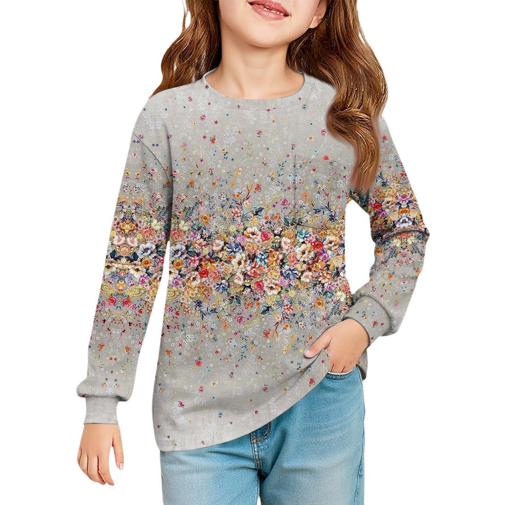 Girls' Long Sleeve Blouse - Round Neck Soft Waist Tunic