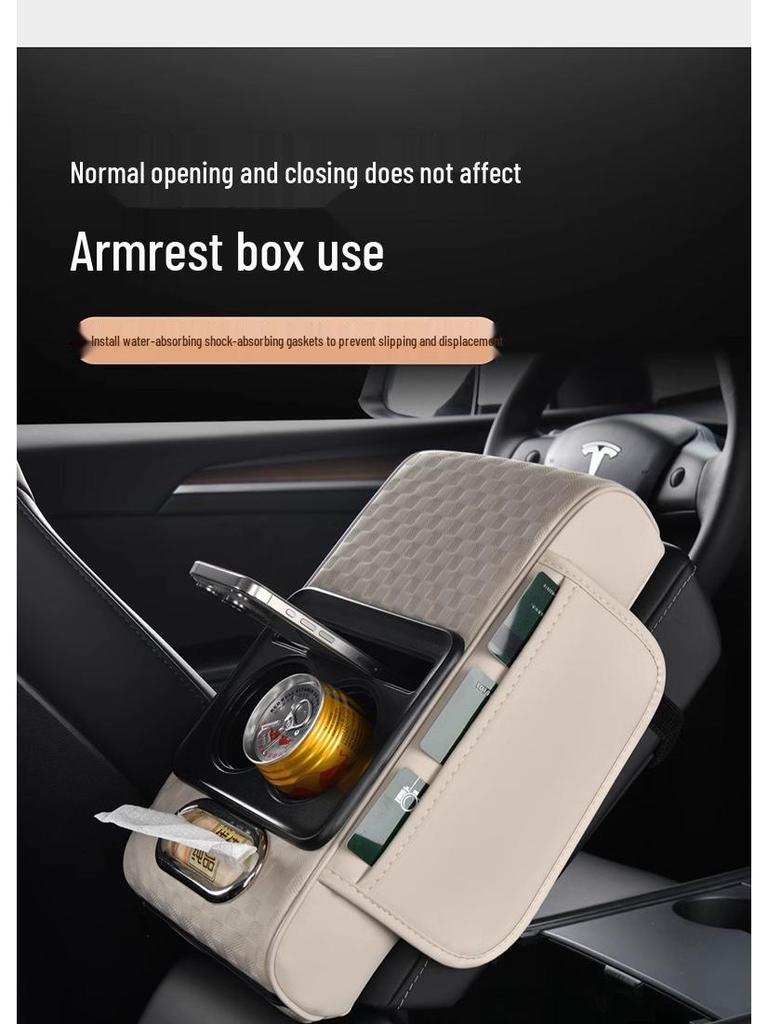 Multifunctional Car Armrest Box with Tissue Holder and Storage Cup
