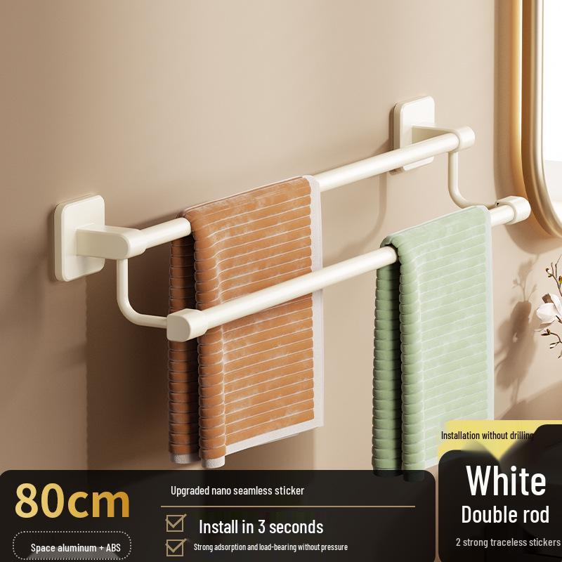 No-Punch Wall-Mounted Bathroom Towel Rack with Single Bar and Storage Shelf