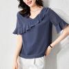 Aiyimaiyi 2023 Women's Chiffon Short-Sleeve Stylish Loose Shirt - Slimming, Belly-Covering Top for Summer