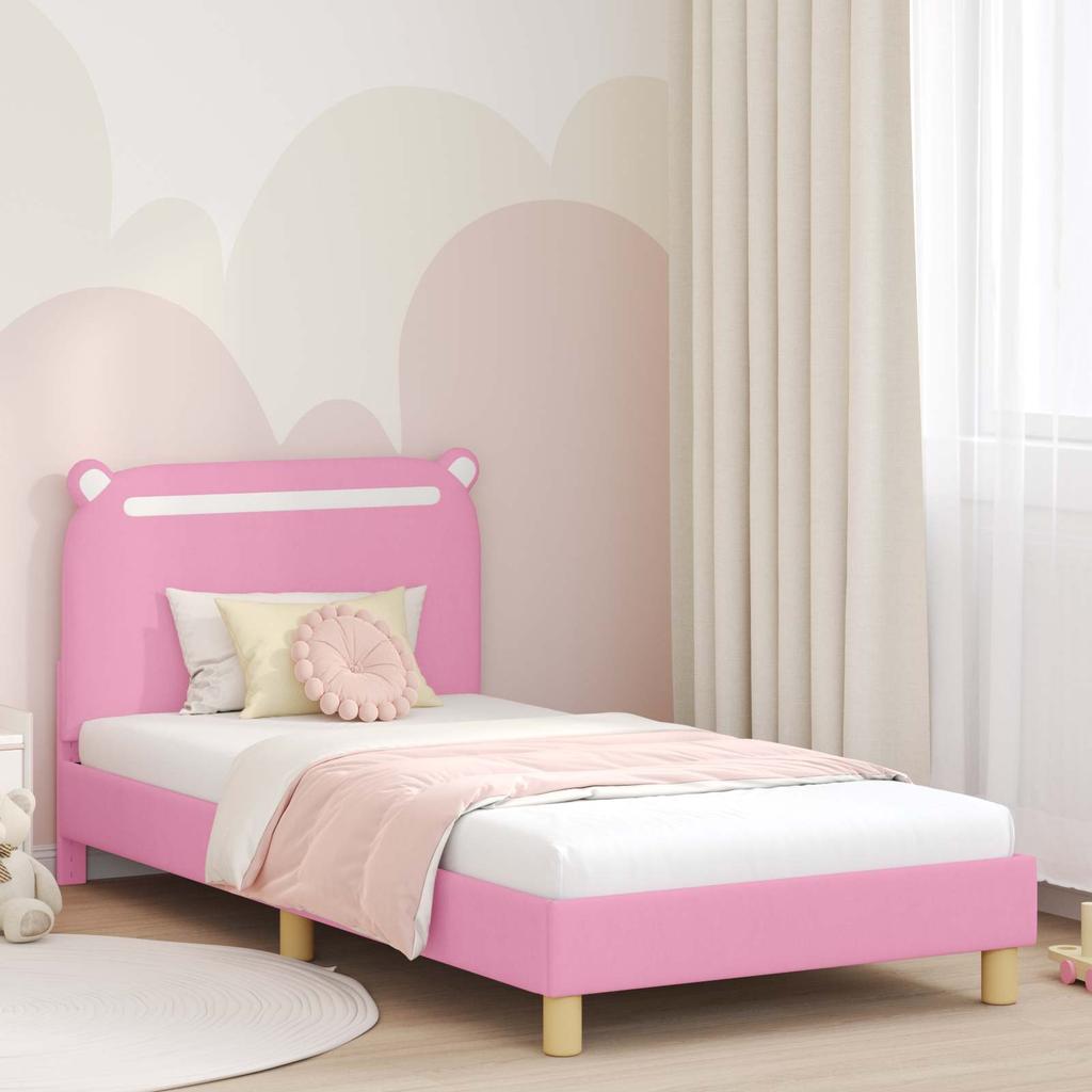 Kids Bed Frame with Headboard Pink 90 X 190 Cm Fabric