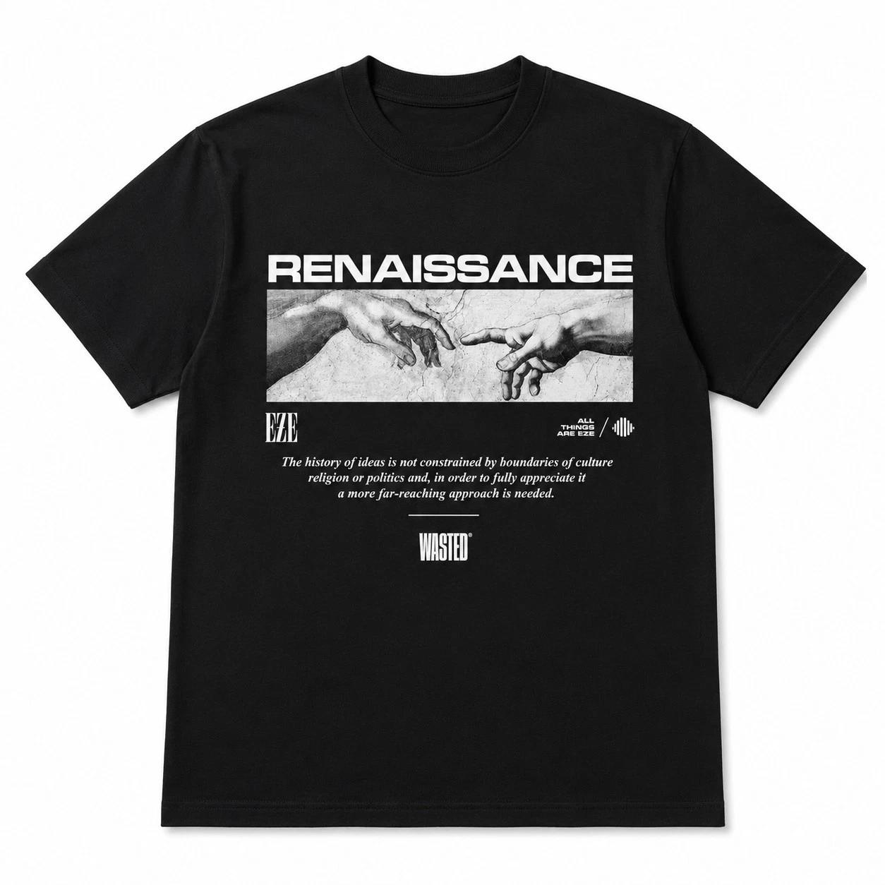 Renaissance T-Shirt Creation of Adam Michelangelo Graphic Tee Streetwear Black 2XL