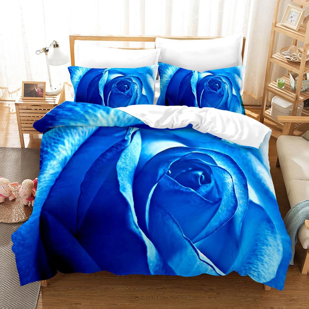 3pcs Bedding Set Beautiful Flowers Print Duvet Cover Set Single Double King Size Bed Set for Adult Home Bedroom with Pillow Case