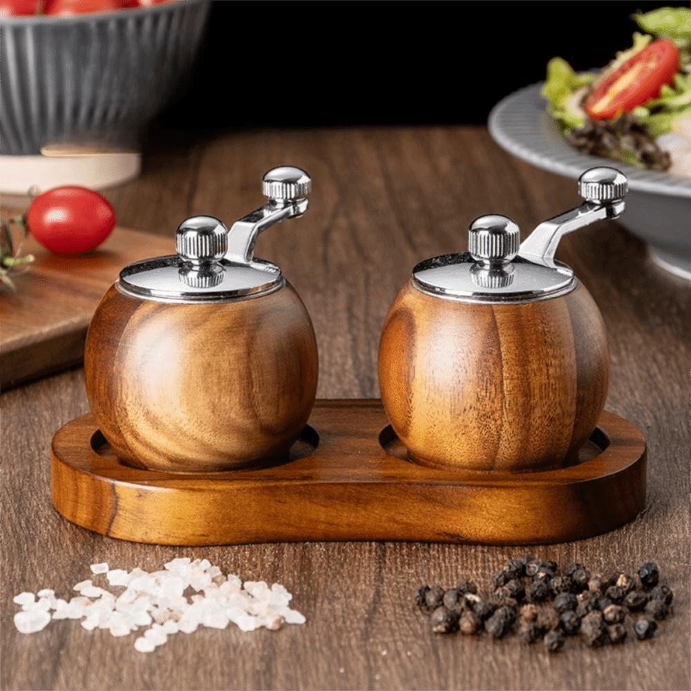 Ceramic Grinding Core Spherical Pepper Grinder Wooden Manual Pepper Grinder  for Grilling Frying