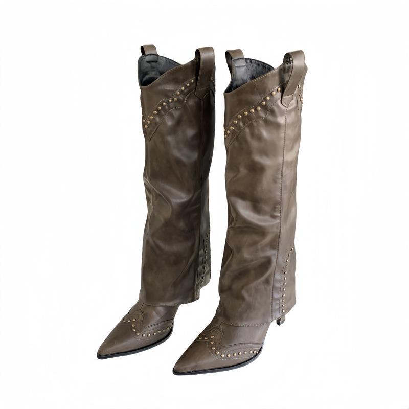 Pants Boots Western Cowboy Boots Winter New Small Pointed Thin Heel High Tube Rivet Boots