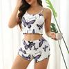 Women's Cami Pajama Set 2 Piece Ribbed Sleeveless Crop Top And Shorts Camisole Pjs Set Summer Cute Butterfly Print Sleepwear
