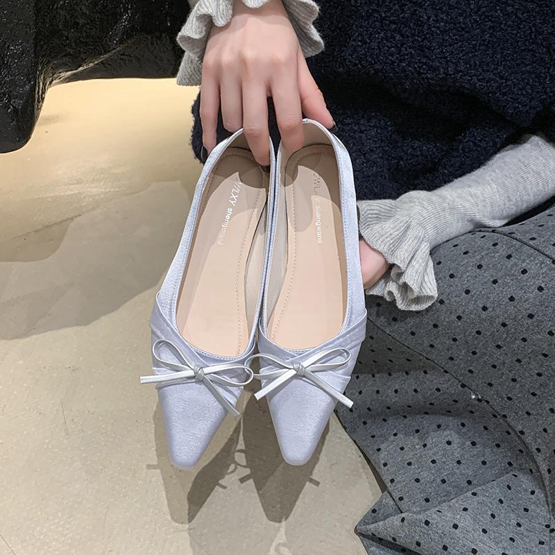 Fashion Women's Single Shoes Spring New Square Head Shallow Mouth Butterfly Knot Soft Sole Anti-slip Wear-resistant Low Heel Shoes