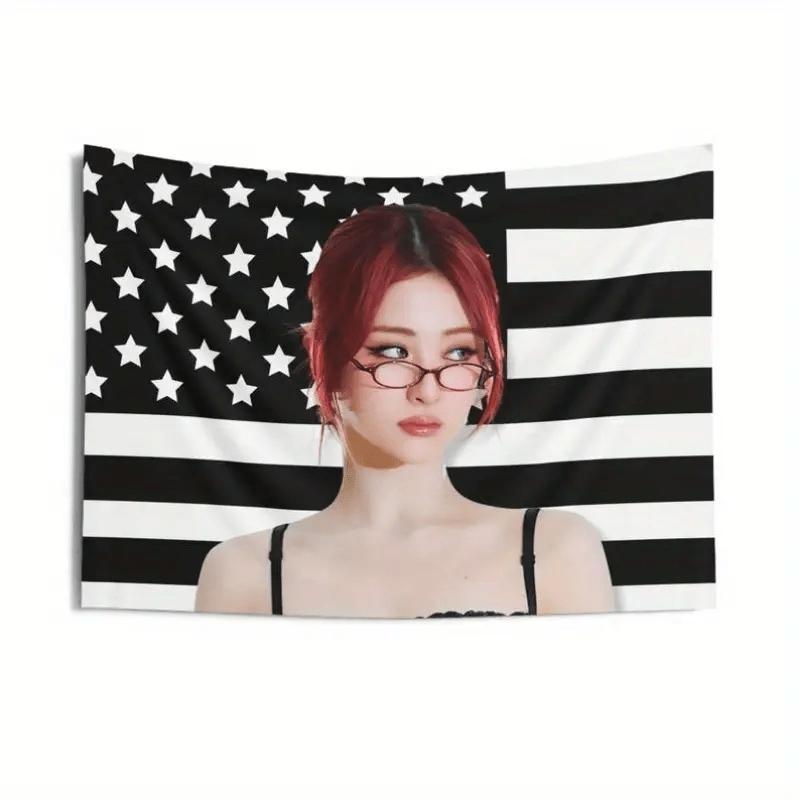 1Pc Cloud Brocade Red Hair Glasses American Flag Banner Kpop Fan Flag with Free Installation Kit Perfect Gift for Kpop Fans 74x94cm(29x37in)