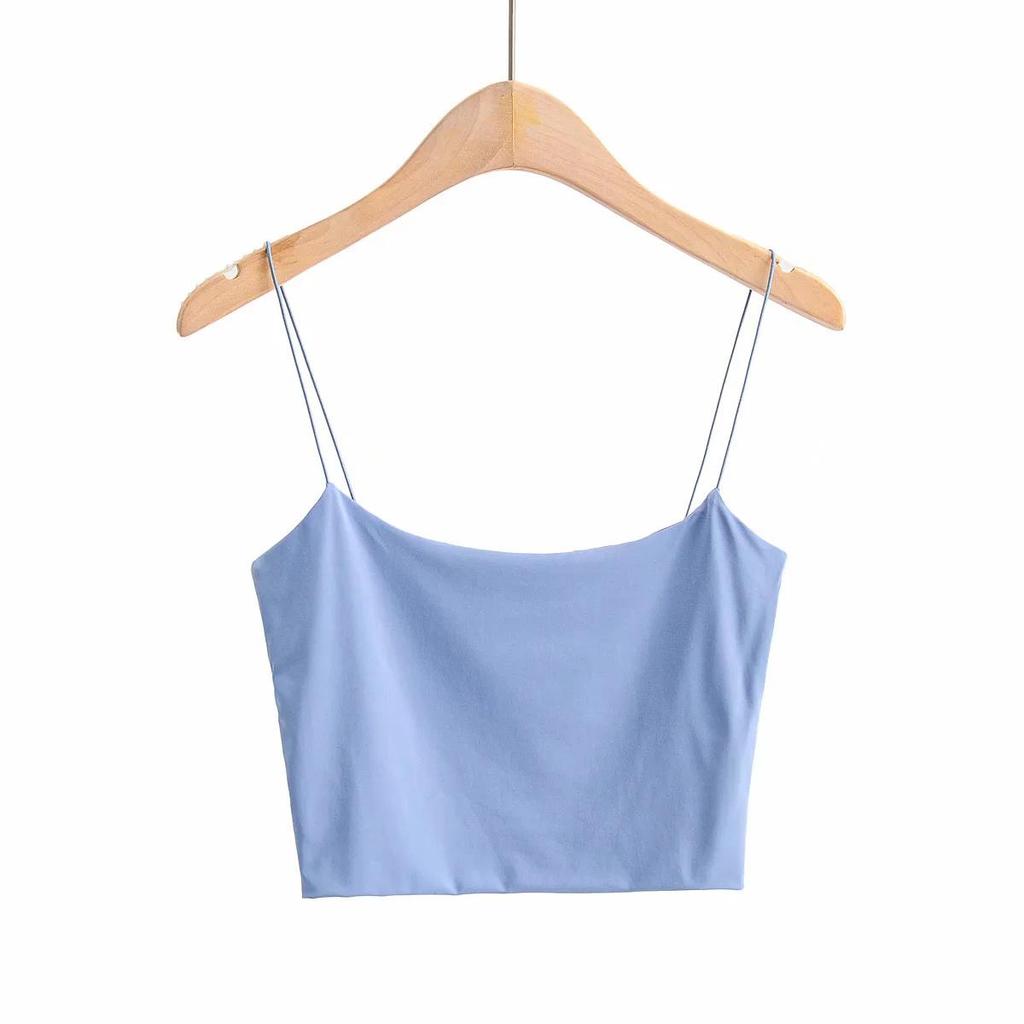 2023 Spring/Summer U-Neck Slim Vest Top In Pure Color with Thin Suspenders for Women