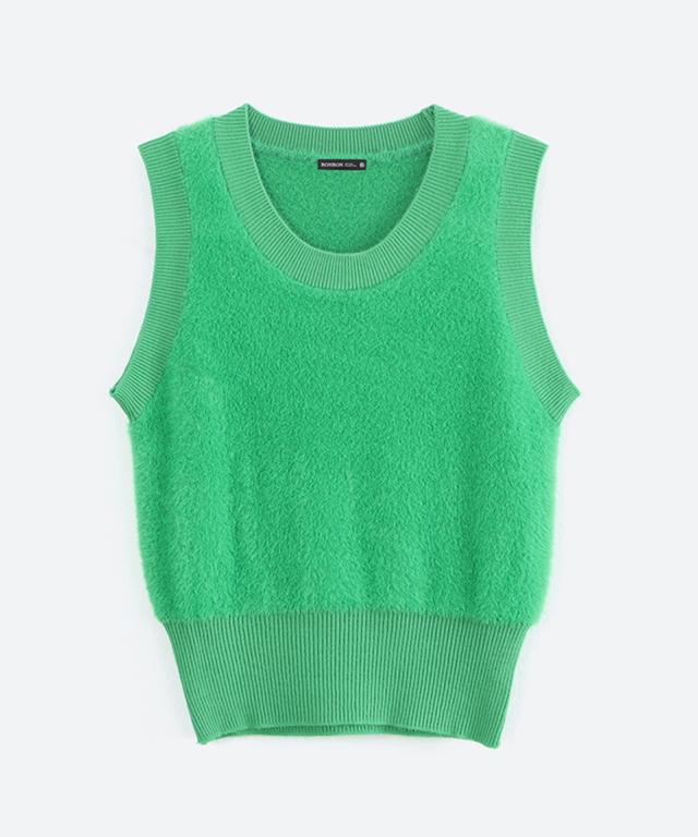 RONRON Hairy U Neck Knit Vest Green