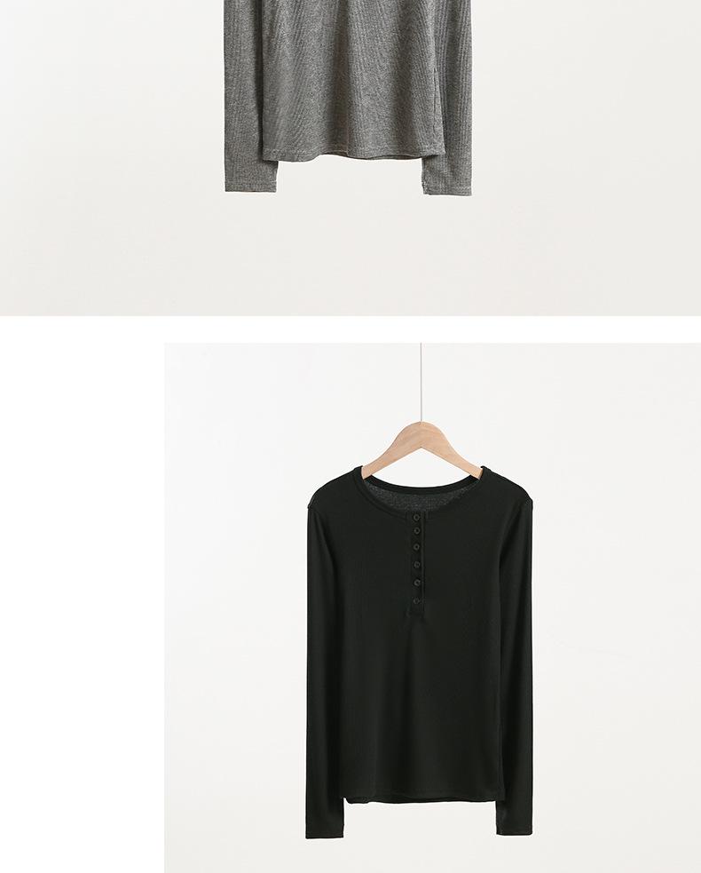Women's Slim Fit Long Sleeve Half Open Collar T-shirt with Button Detail