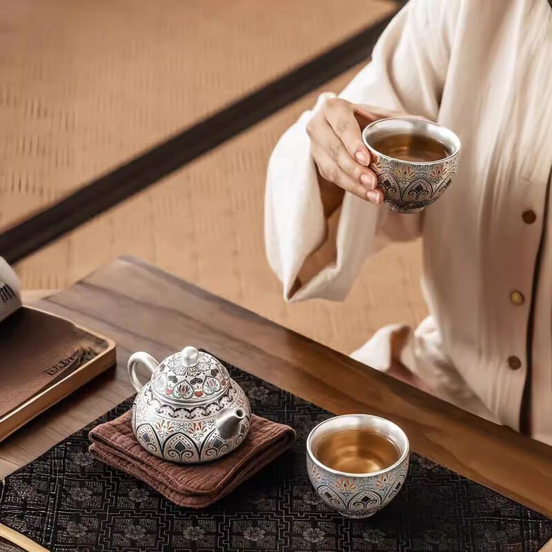 Chaxun Enamel Gilt Silver Ceramic Tea Set