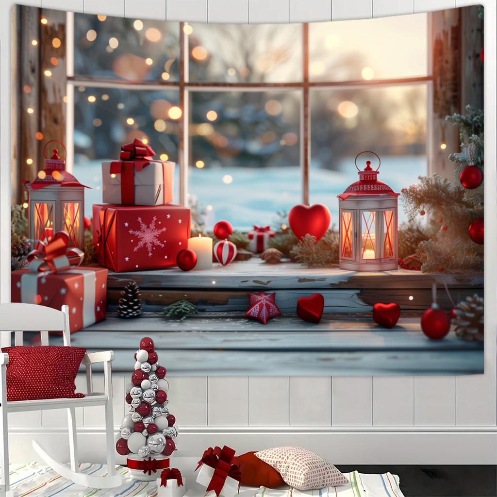 1pc Christmas Decoration Poster Tapestry, Christmas Tree Snow Scene Decoration Photography Background Banner
