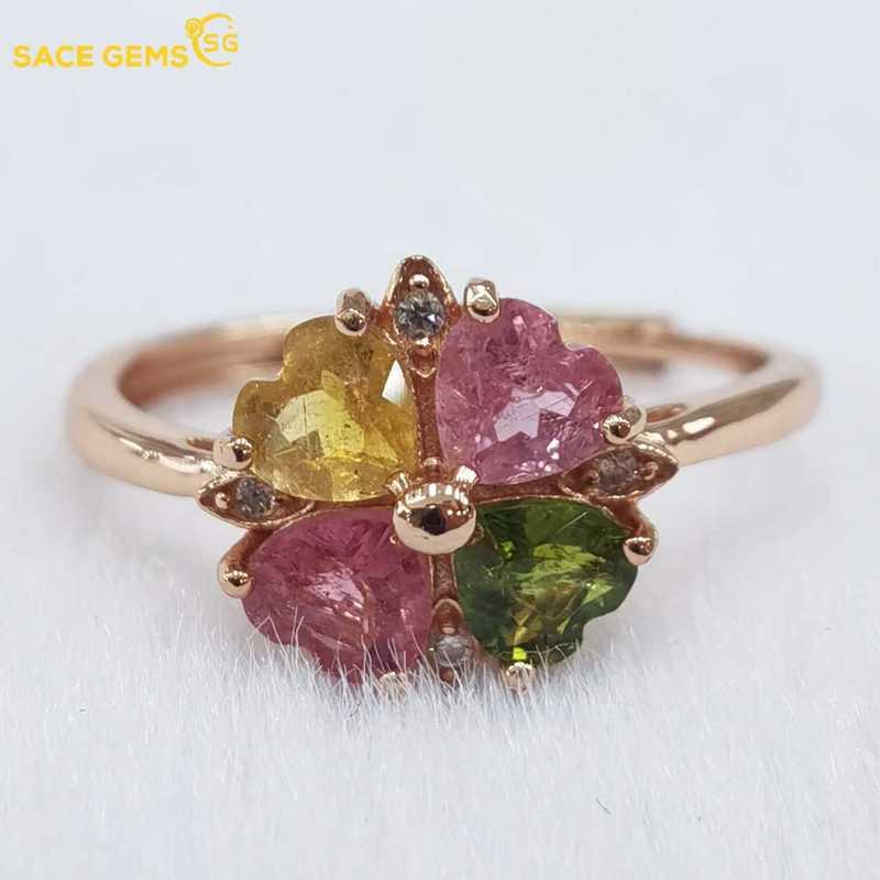 Sace Gems 925 Ayar Gümüş Turmalin Taş Yüzükler Kadınlar için Nişan Kokteyl Parti Güzel Takı