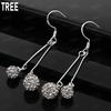 925 Sterling Silver Double AAA Zirconia Ball Long Earrings - Fashionable Evening Jewelry
