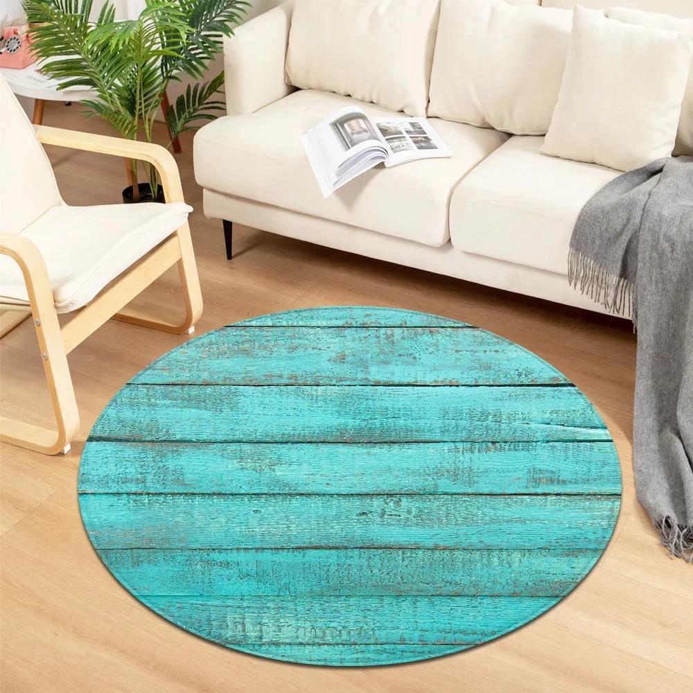 Wooden Pattern Round Area Rug, Soft Chenille Anti Slip Circle Carpet for Living Room, Bedroom, Bathroom, Home Floor Mat Decor