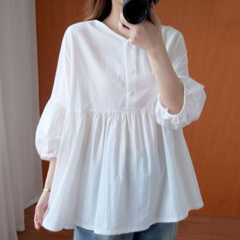 Navava Women Lovely Loose Fit Shirring Puff 3 4 Sleeve Blouse Nb3075