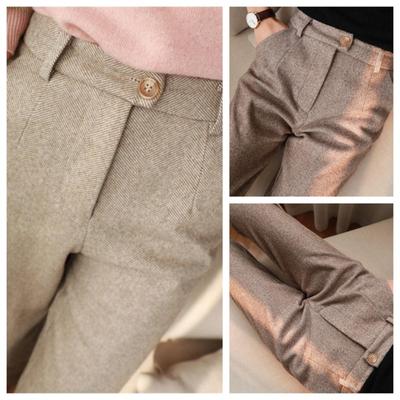 Woolen Pants Women's Harem Pencil Pants Autumn Winter High Waisted Casual Suit Pants Office Lady Women Trousers