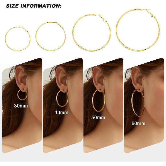 4 Pairs Silver Gold Hoop Earrings for Women | 14K Gold Plated Hoop Earrings Set Hypoallergenic Earring Lightweight Dangle Earrings Set