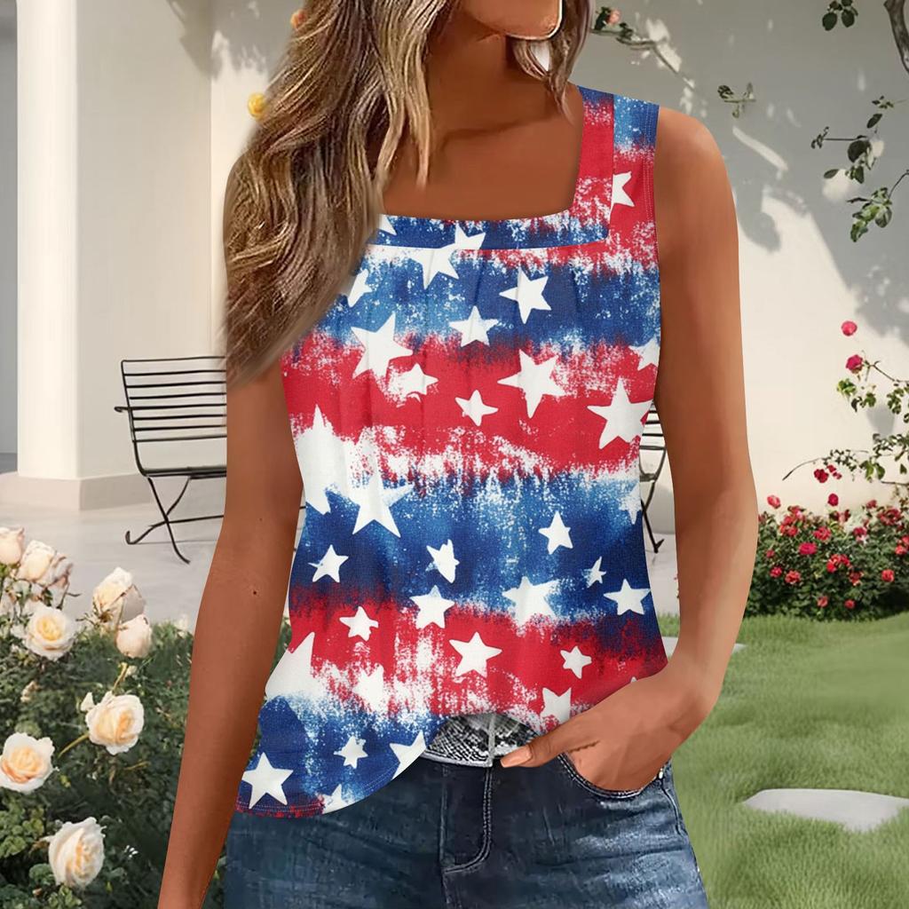 Damenmode Plissiertes bedrucktes Square-Neck West Top