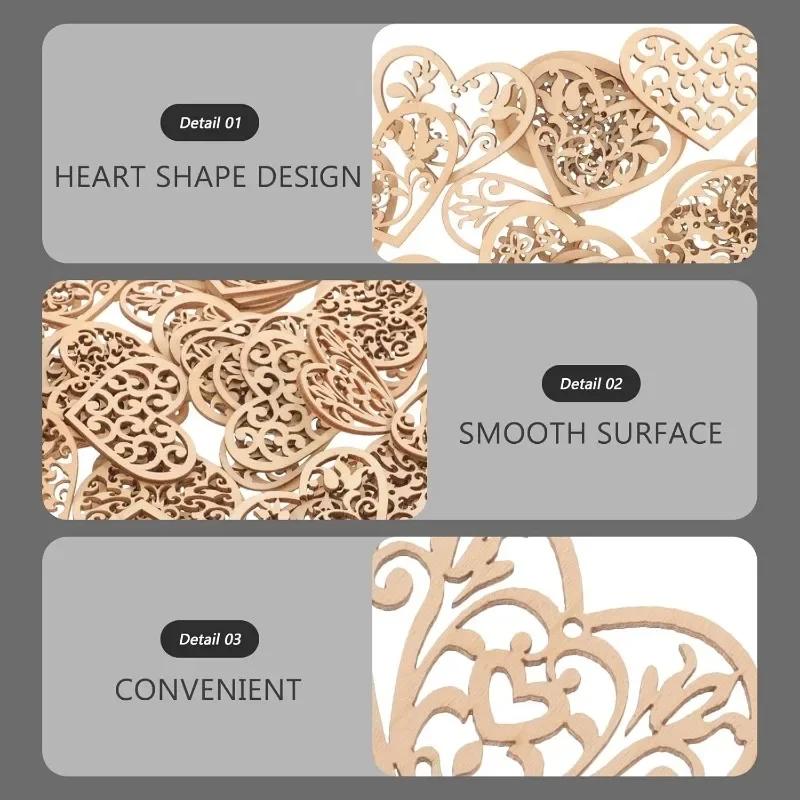 10/20/50/100pcs Wooden Slices Christmas Wood Pieces Wood Heart Embellishments Pendant Crafts Ornament DIY Crafts Accessories