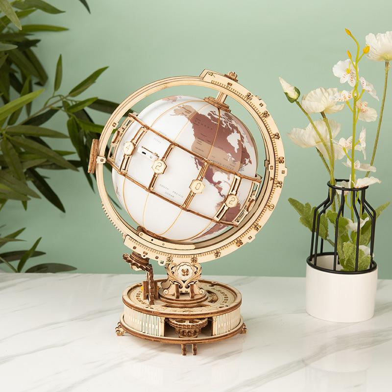 Adult 3D Wooden Earth Puzzle Set With Stand Globe  Model Set Home Decoration Enthusiast Gift