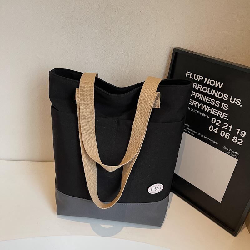 Commuter Tote Bag Women Color Block Underarm Bag Student Shoulder Bag