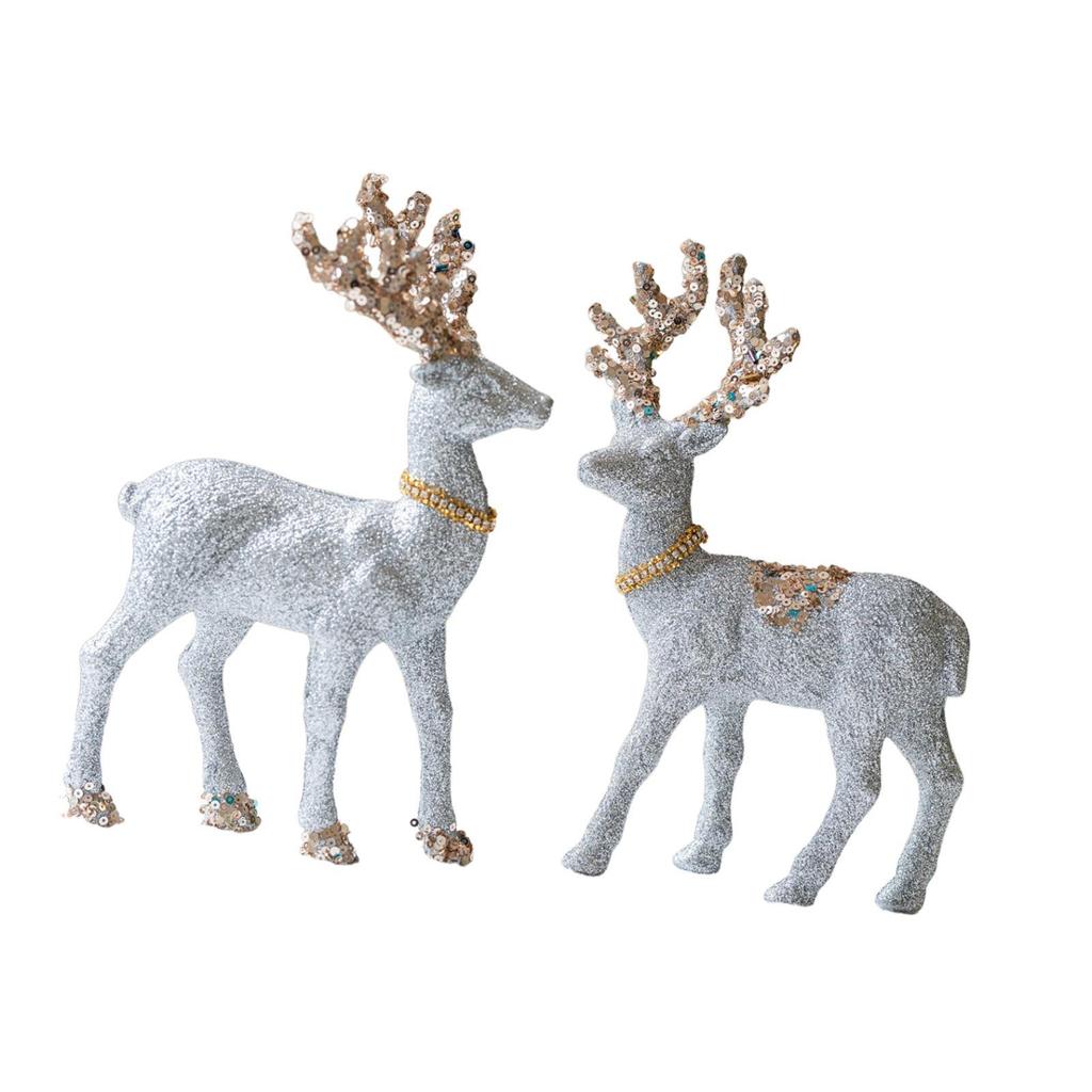 2 Pieces Christmas Reindeer Statues Sculptures for Bookcase Cabinet Tabletop
