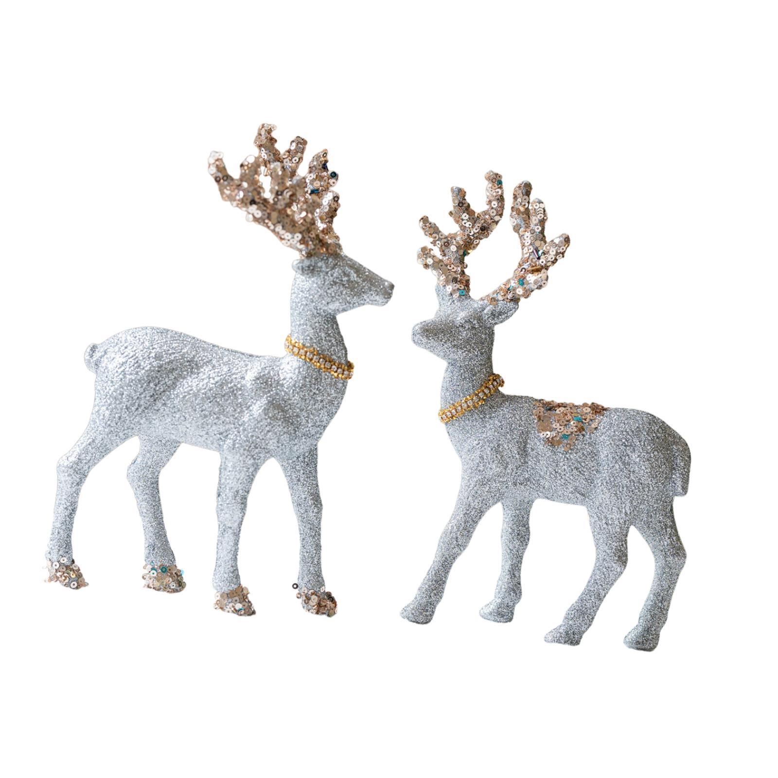 

2 Pieces Christmas Reindeer Statues Photo Props Nordic Deer Sculptures Ornament Xmas Figurines for Desk Living Room Home Cabinet срібний