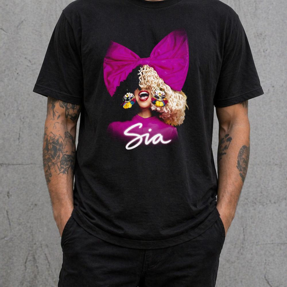 Sia T Shirt Colourful Bow Graphic Pop Singer Tee Adults Kids Black Gift 2XL