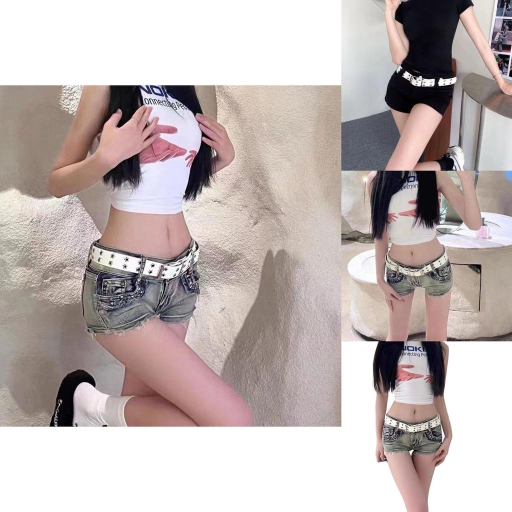 Stylish Women's Belt Korean Ins Dark Style Double Buckle Metal Chain Decor 2023