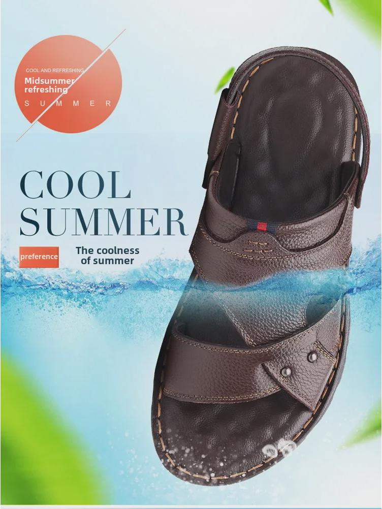 Pánské kožené plážové sandály 2023: Měkké, protiskluzové, dvouúčelové pro běžné venkovní nošení